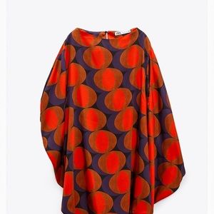 Zara Voluminous Printed Flounce Mini Dress Satin Women's Size medium